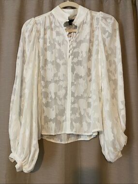 Banana Republic Cream Sheer Floral Jacquard Blouse